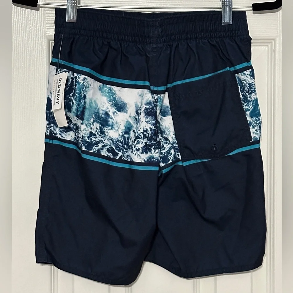 Old Navy Kids Swim Trunks Ocean Print Navy Size L 10/12 NWT
